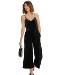 Popsugar Size XL Women's Velvet Wide Leg Jumpsuit Jet Black Sleeveless Stretch